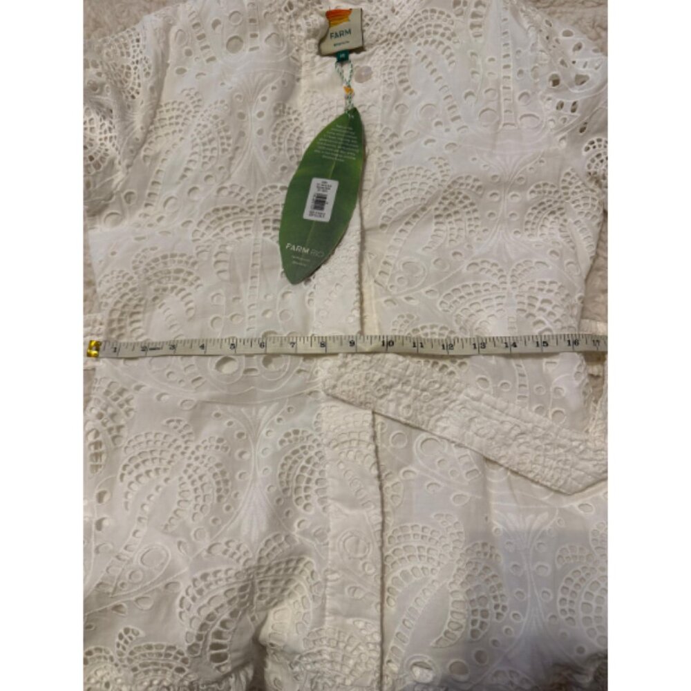 Farm Rio White Eyelet Belted Mini Dress White Women's Size XS - Picture 8 of 9